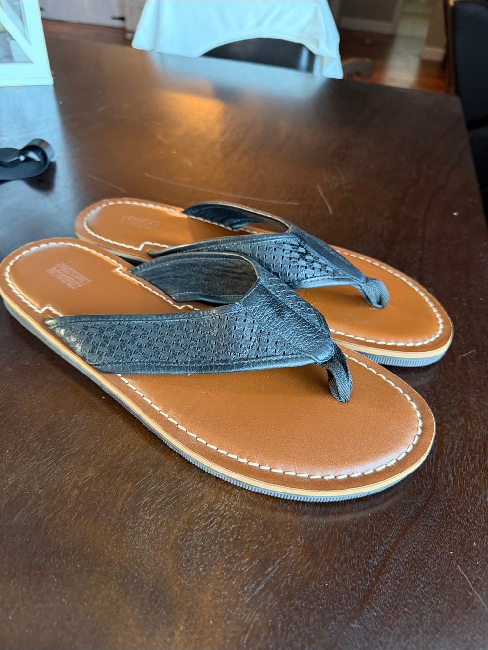 Johnston & Murphy Men's Brown Footbed Flip Sandals with Black Woven Straps